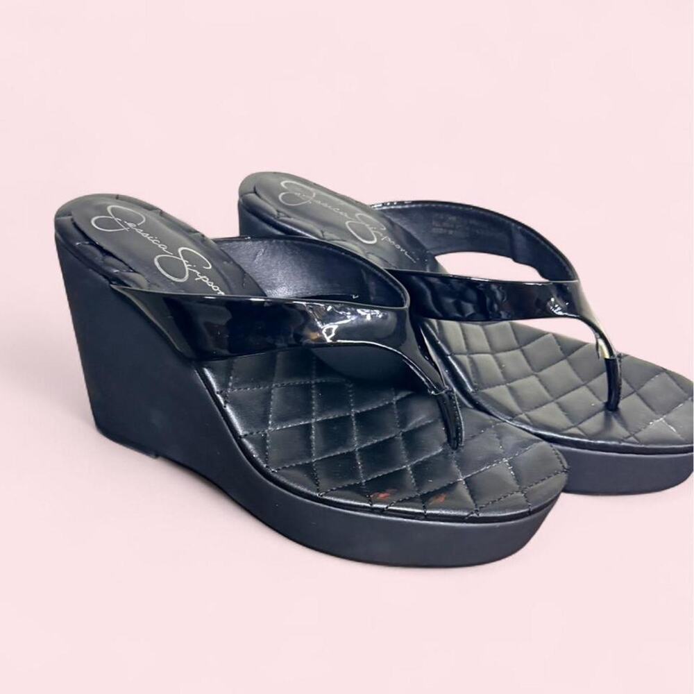 Jessica Simpson Black thong platform wedge heels